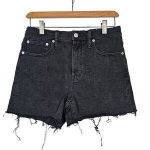 Madewell Women's High-Rise‎ Black Denim Shorts Distressed Hem Size 26